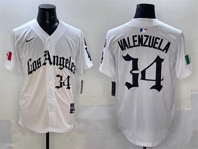 Men%27s Los Angeles Dodgers #34 Fernando Valenzuela White Mexico 2025 LA Gothic Style With Fernando Patch Vapor Premier Limited Stitched Jersey->los angeles dodgers->MLB Jersey